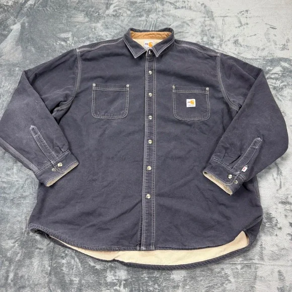 Carhartt FR Black Faded Work Jacket Shirt Mens 2XL Snap Front Shacket Cat 3